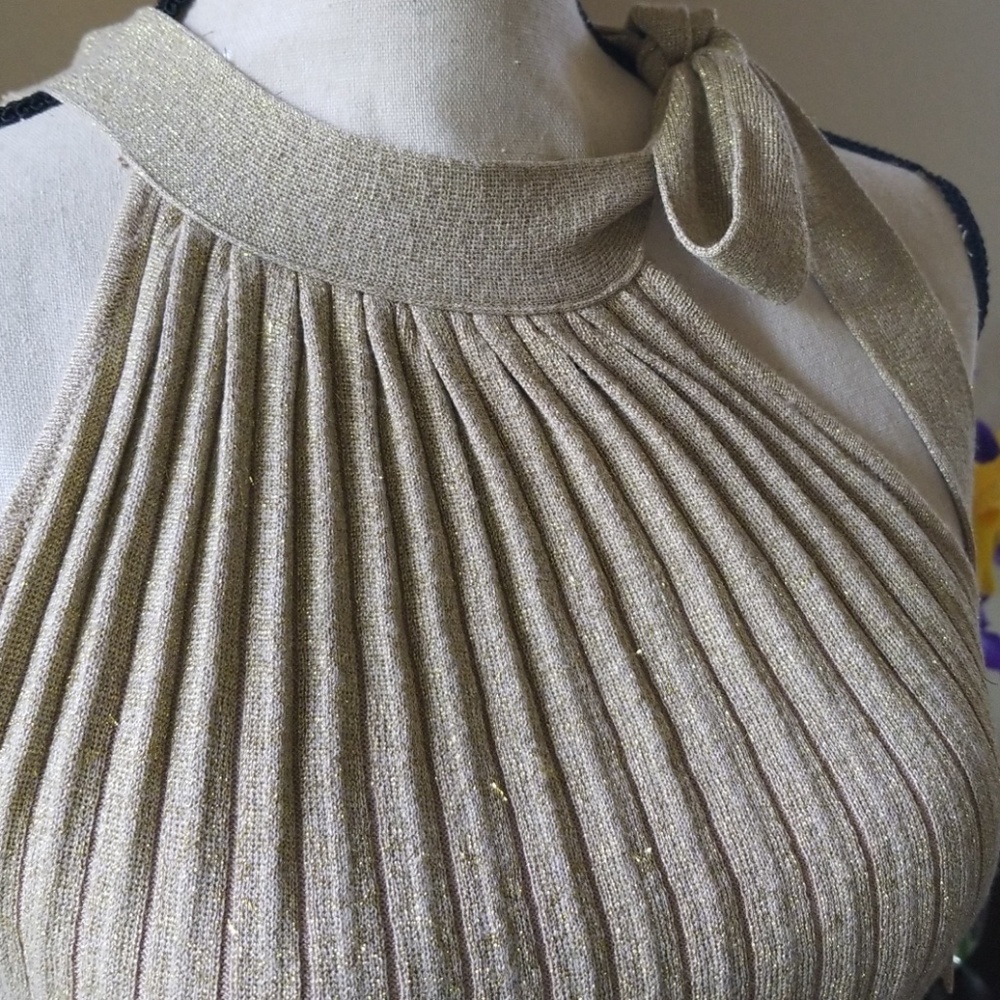 Cache Gold Sparkle Ribbed Knotted Top - Picture 2 of 6